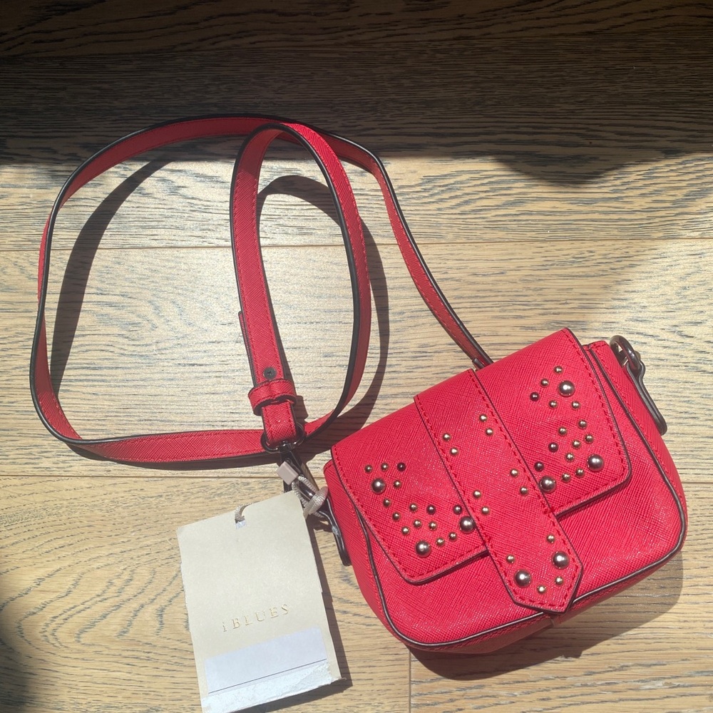 Red Crossbody Bag with Studded Design